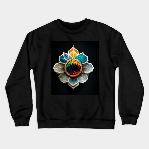 embroidered Rainbow flower mandala Crewneck Sweatshirt by StoneyPhenix